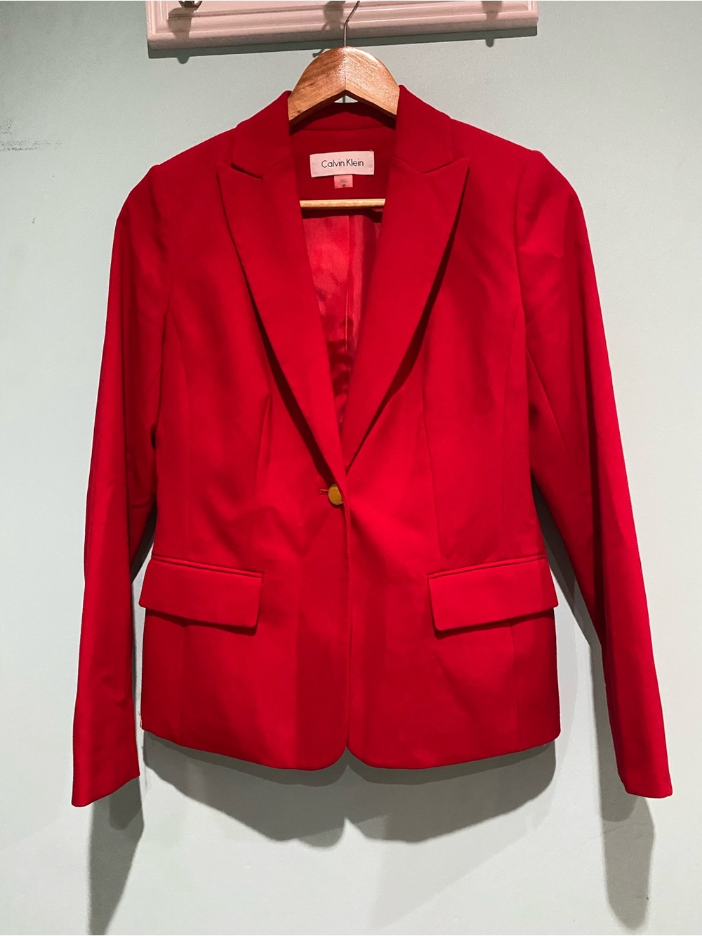 Calvin Klein Bold Red Single-Button Notch Lapel Blazer